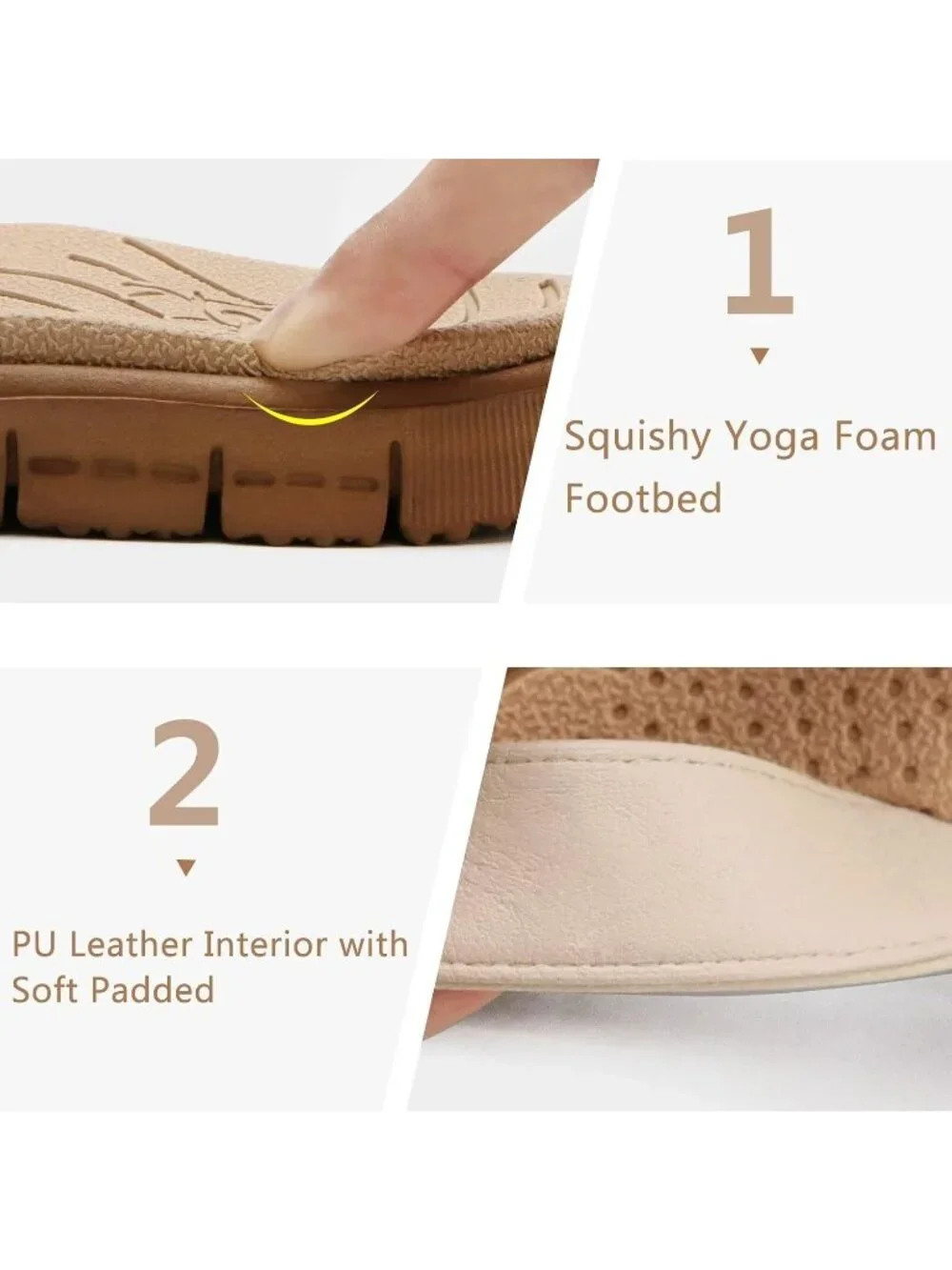 Women's Apricot Tan Flip Flops Lightweight Cushion Summer Beach Sandals Casual